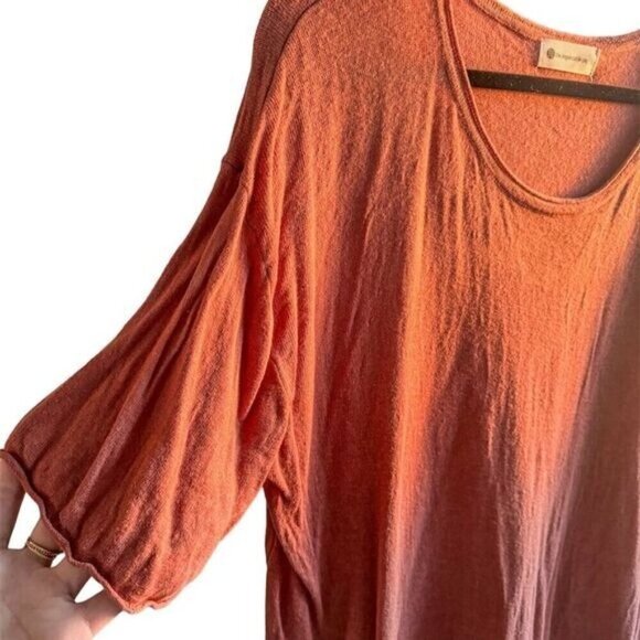 The Impeccable Pig Women's Burnt Orange Rust Linen Blend T-Shirt Round Neck L - Picture 4 of 7